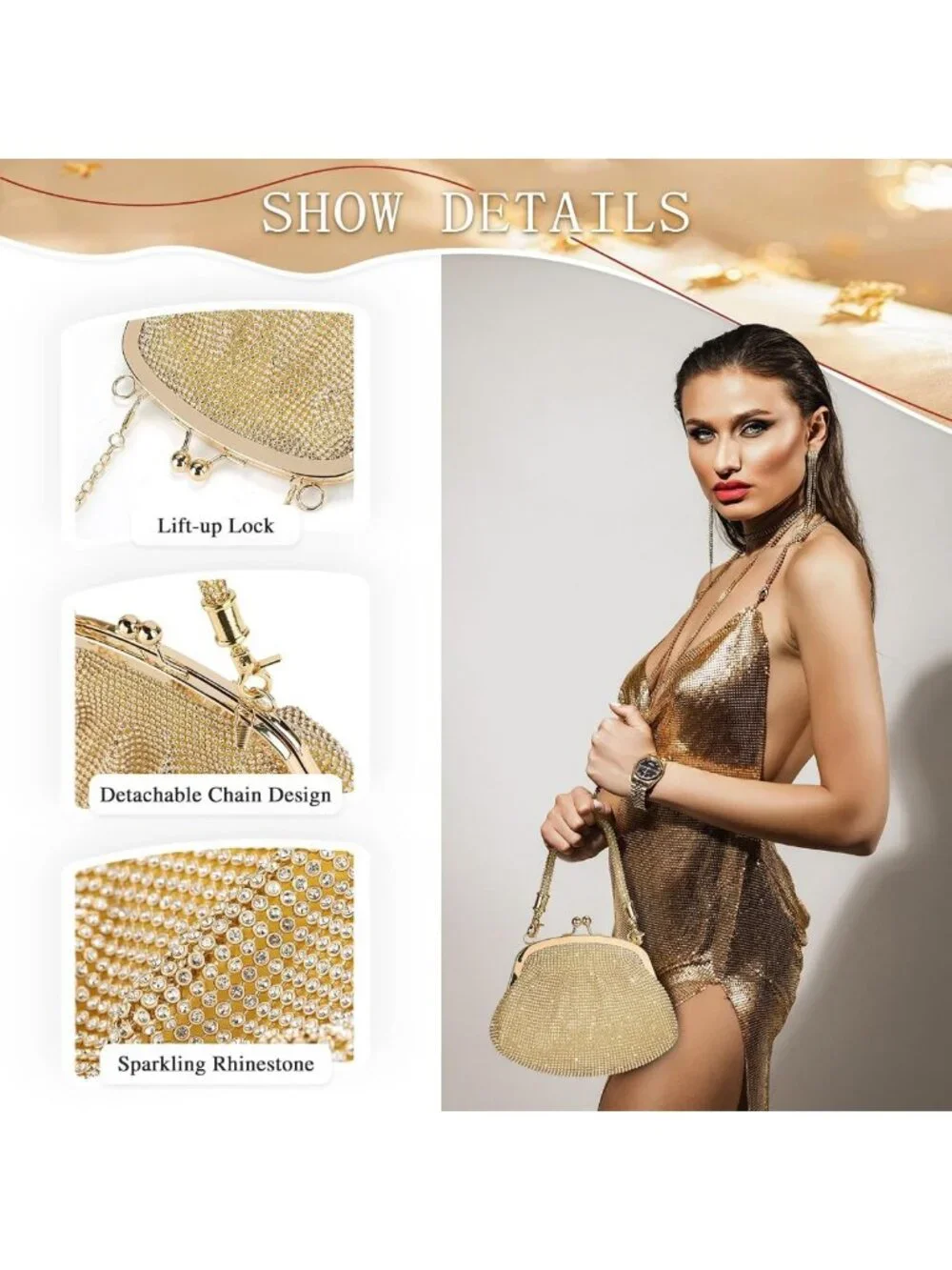 Sparkly Silver Clutch Purse for Women, Rhinestone Evening Bag for 1920s Party